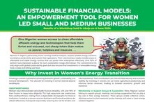 Cover of the flyer with heading "Sustainable Financial Models: An Empowerment Tool for Women led small and medium Businesses